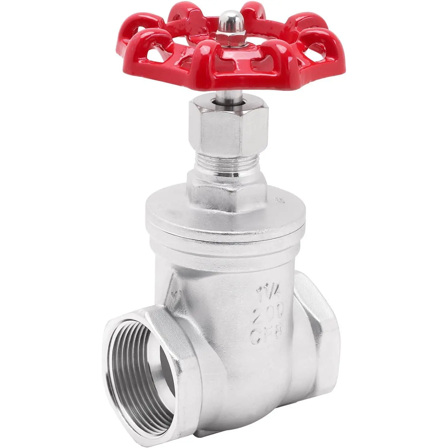 Heavy-duty gate valve - 1-1/4" NPT stainless steel internal and external threaded rotary gate valve, with a wheel handle, suitable for water, oil, and gas