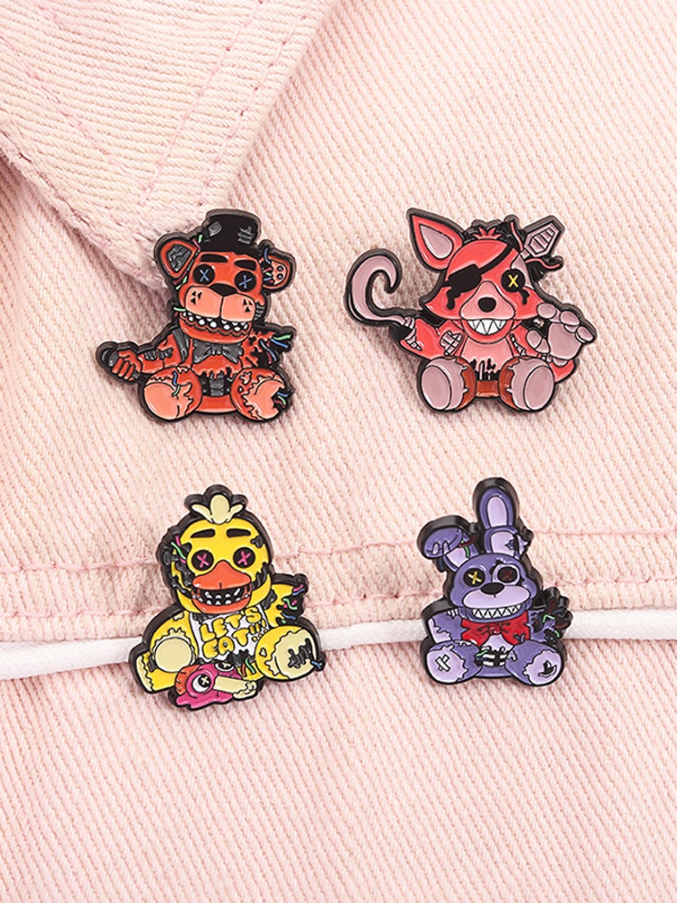 4pcs/set Five Nights at Freddy's 3 Horror Game Enamel Pins Game Characters Bonnie Freddy Chica Foxy Metal Brooches Lapel Backpack Badge Fashion Jewelry Accessories Gifts for Gamer Friends