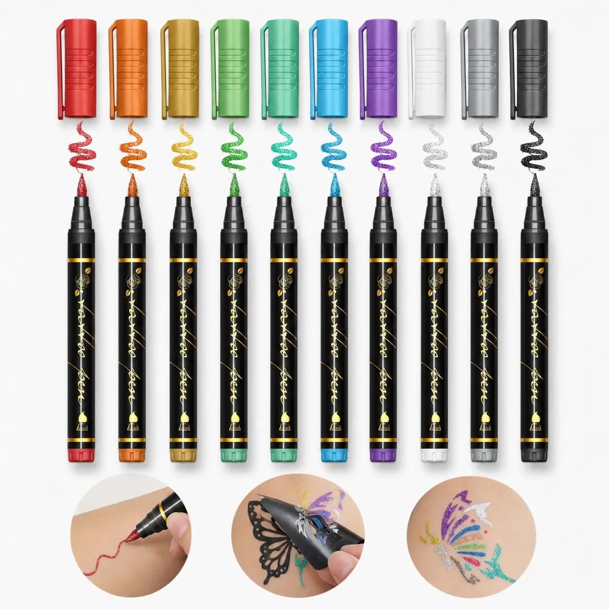 10 Color Temporary Tattoo Markers, Non-Toxic Waterproof Body Art Pens, DIY Halloween Festival Party Makeup Supplies, Kids Adults