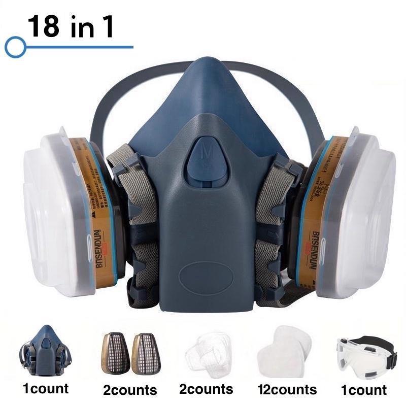 Reusable Half Face Mask with 2 Filter, Dustproof Mask, Safety Mask, Respirator Mask for Paint, Woodworking, Construction, Polishing, Chemical, DIY