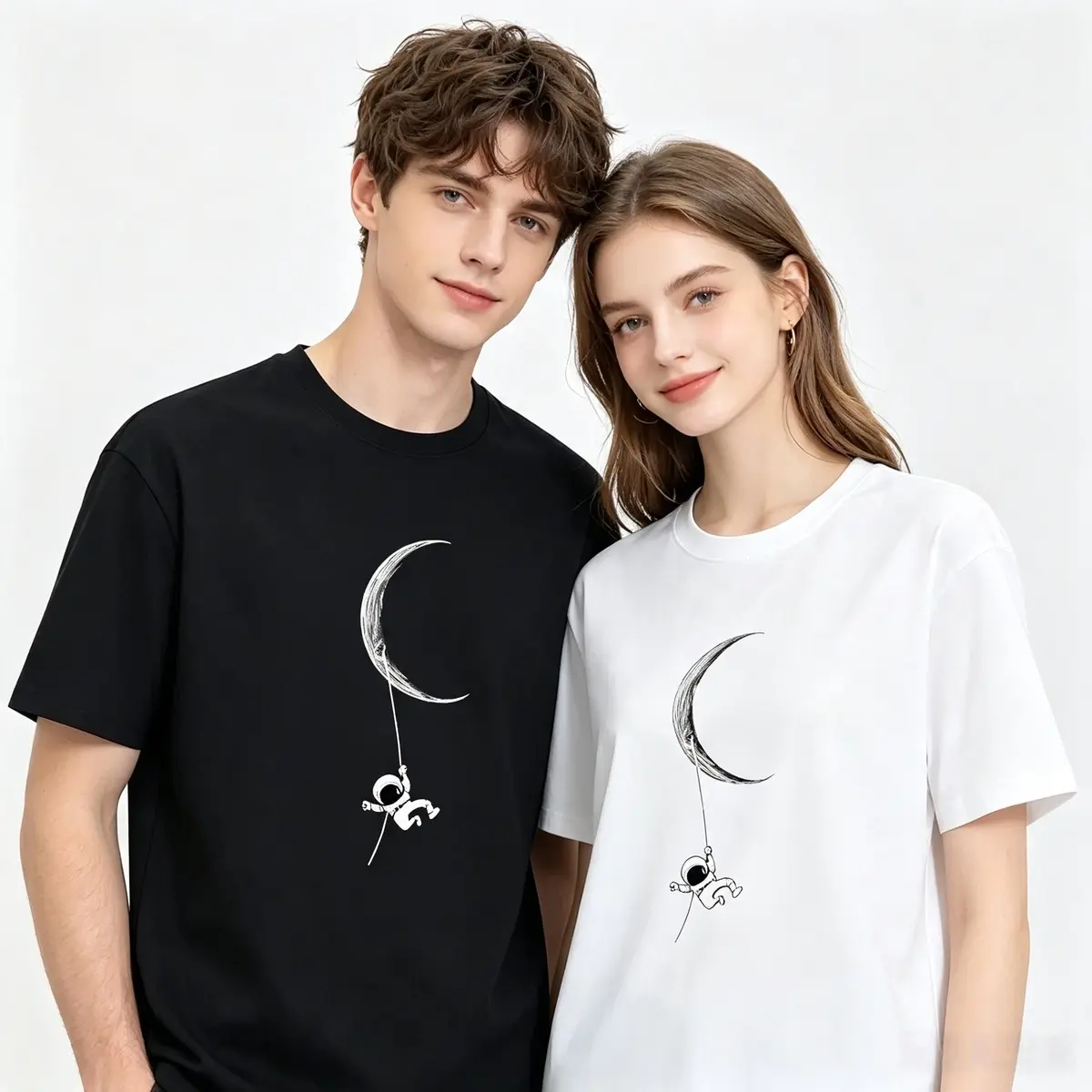 Fashion TrendsMen's Astronaut & Moon Pattern T-Shirt - Casual Summer Crew Neck Short Sleeve Shirt Soft Polyester Blend Machine Washable Comfortable Fit