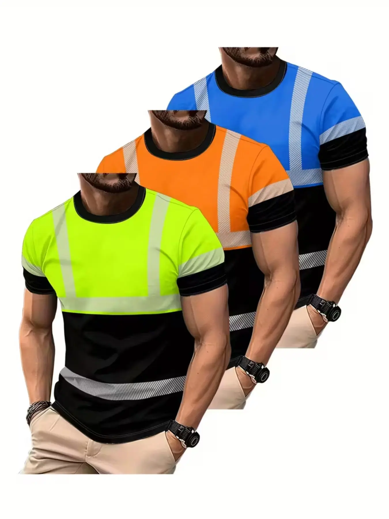 3-Pack Men's 3D Short Sleeve T-Shirts, Casual Geometric Print, Breathable Fabric, Outdoor Sports Top, Durable Material