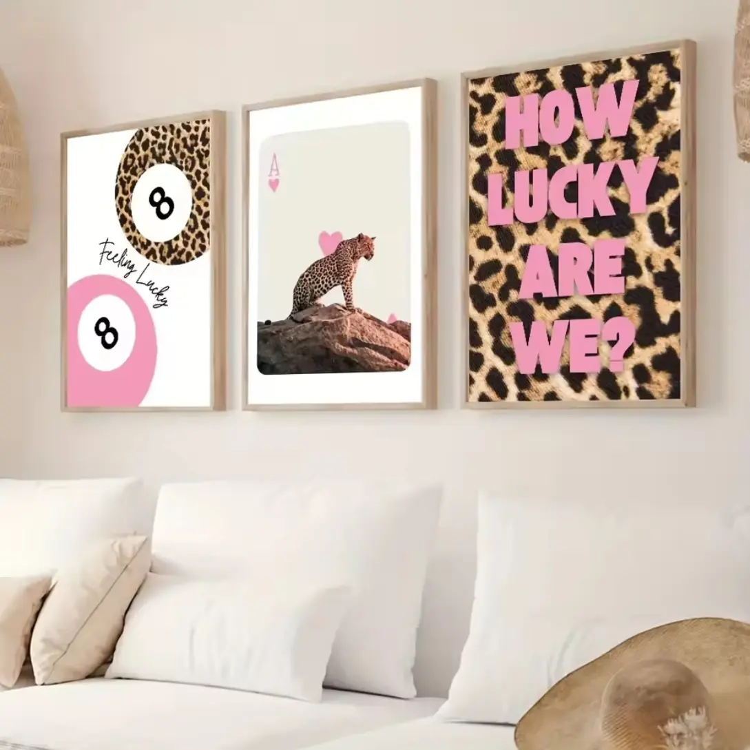 3 Piece Set Girl Leopard Print Canvas Wall Art, Fashionable Leopard Pattern Poster, University Style Apartment Decoration, Leopard Print Room Decor