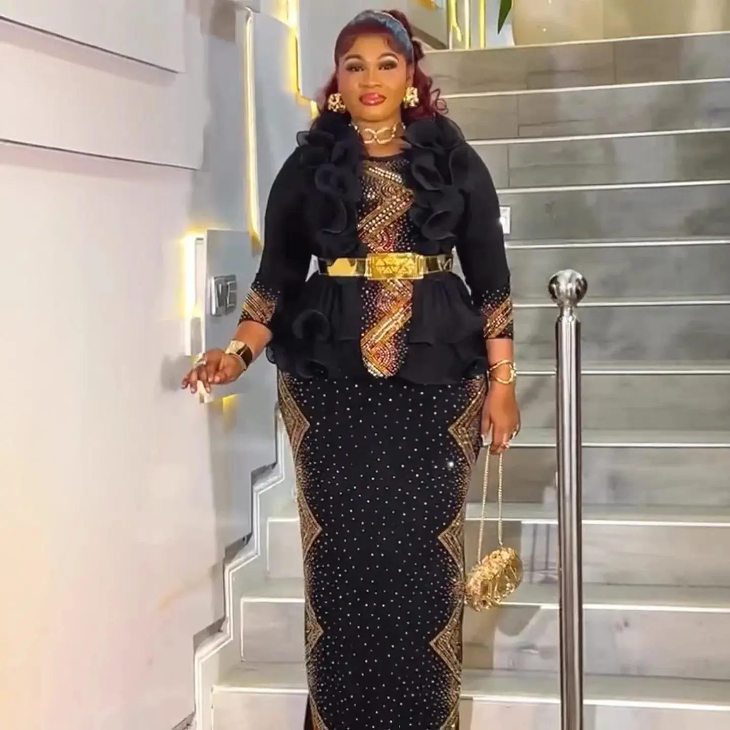 Women's Plus Size African Ankara Plant Pattern Maxi Length Dress - Modest Muslim Outfits, Classy Formal Maxidresses for Wedding Parties, Commute Events, Classy Modest Dresses