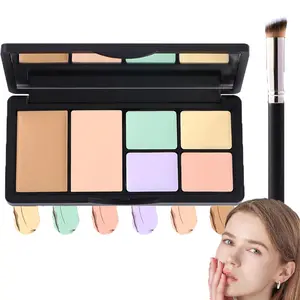 6 Colors Color Correcting Concealer Contour Palette, Cream Texture Full Coverage Makeup Palette with Brush, Long Lasting Highlight Foundation Makeup for Dark Circles, Blemishes and Redness, Flawless Face Makeup for All Skin Tones