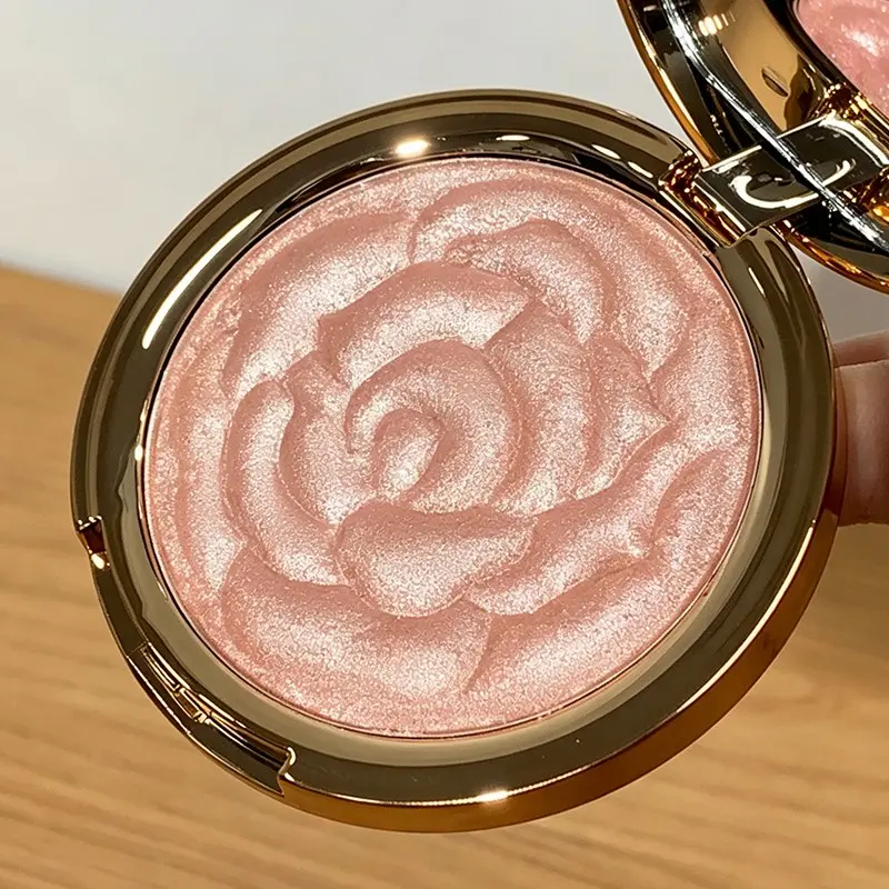 Relief Rose Blush Palette, Fine Flash Peach Powder with Mirror, Long-Lasting Natural Water Glow Nude Blush, Luxury Gold Embossed Blush, Daily Makeup & Gift, Shimmer