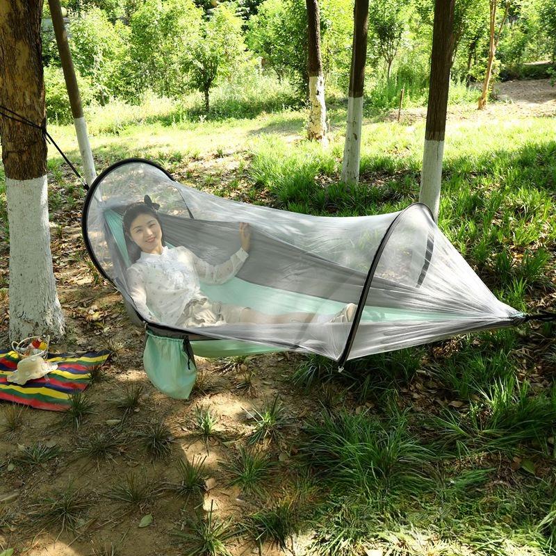 Outdoor quick-opening mosquito net hammock Outdoor single and double nylon spinning camping swing anti-rollover essentials
