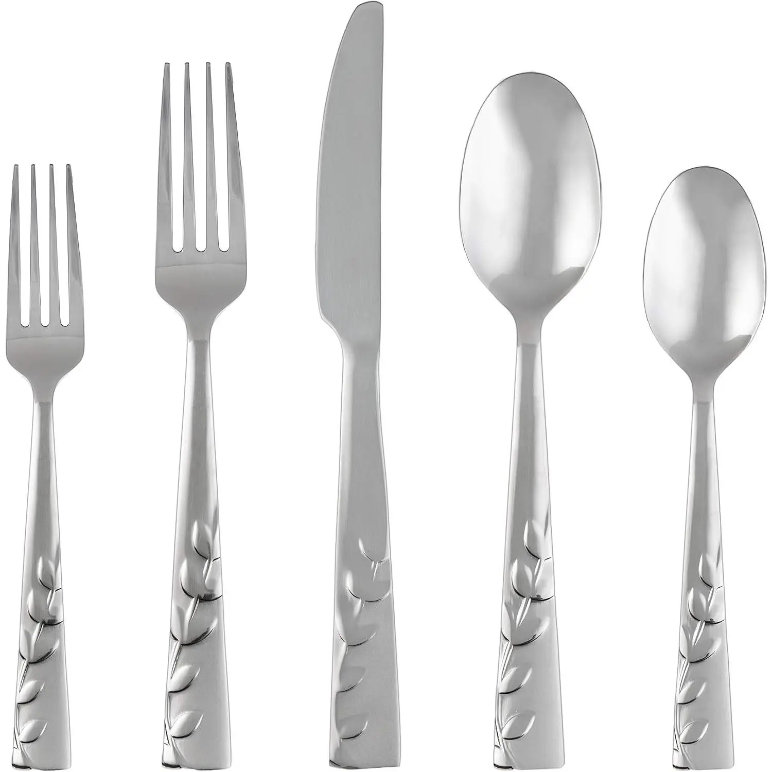 20-Piece Blossom Sand Flatware Silverware Set, Service for 4, Stainless Steel with Brushed Finish, Includes Forks, Knives and Spoons for Daily Dining