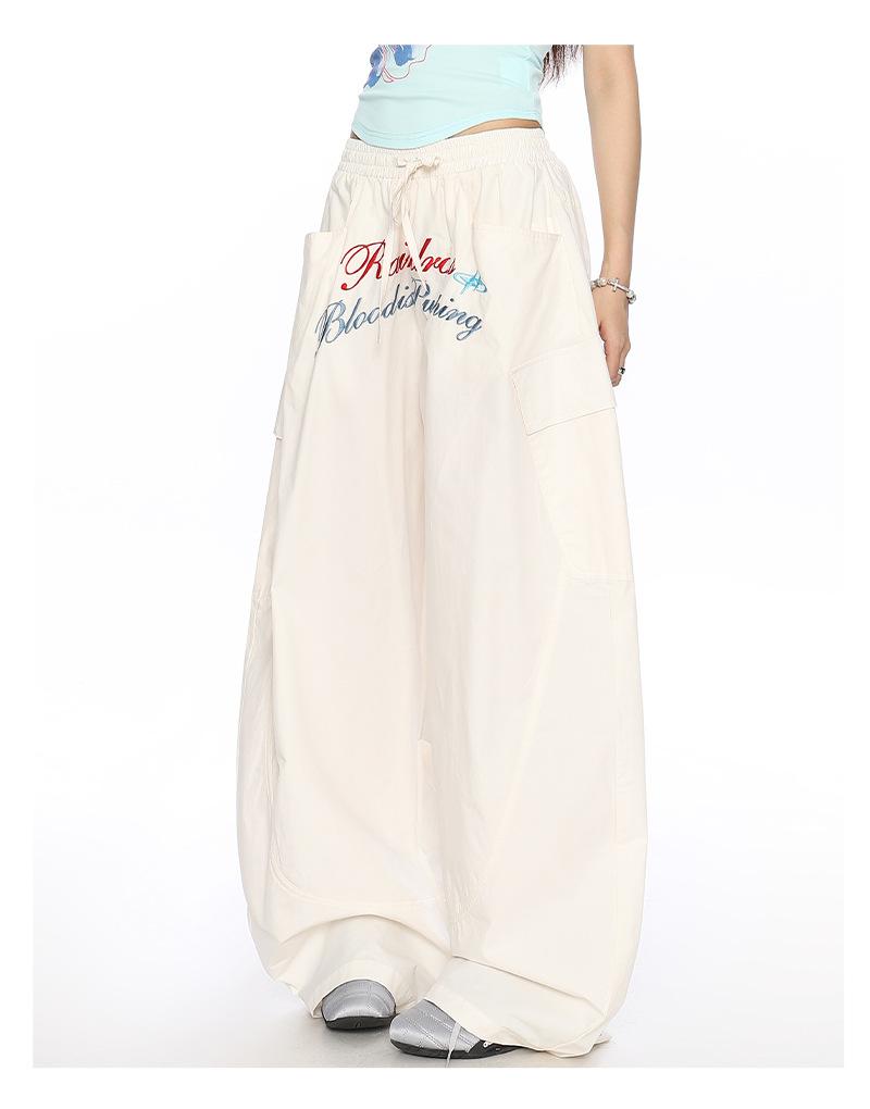 Women's American Vintage Lightweight Quick-Dry Cargo Parachute Pants - 2026 Summer New Loose Fit Slimming Wide-Leg Casual Trousers