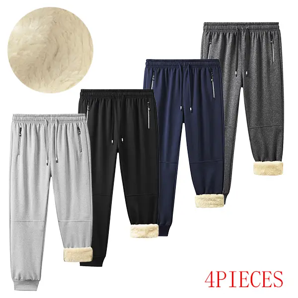 Men fleece lined jogger pants multi color option thick warm sherpa inner fabric drawstring elastic waist zipper side pockets ribbed cuffs relaxed tapered fit sweat trousers for cold weather outdoor daily casual winter outfits