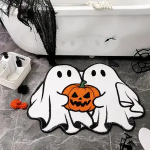Halloween Rug,Halloween Ghost Pumpkin Bath Mat, Scary Ghost Shape Bathroom Rug Decor, Non-Slip Floor Mat for Kitchen, Bedroom, Living Room