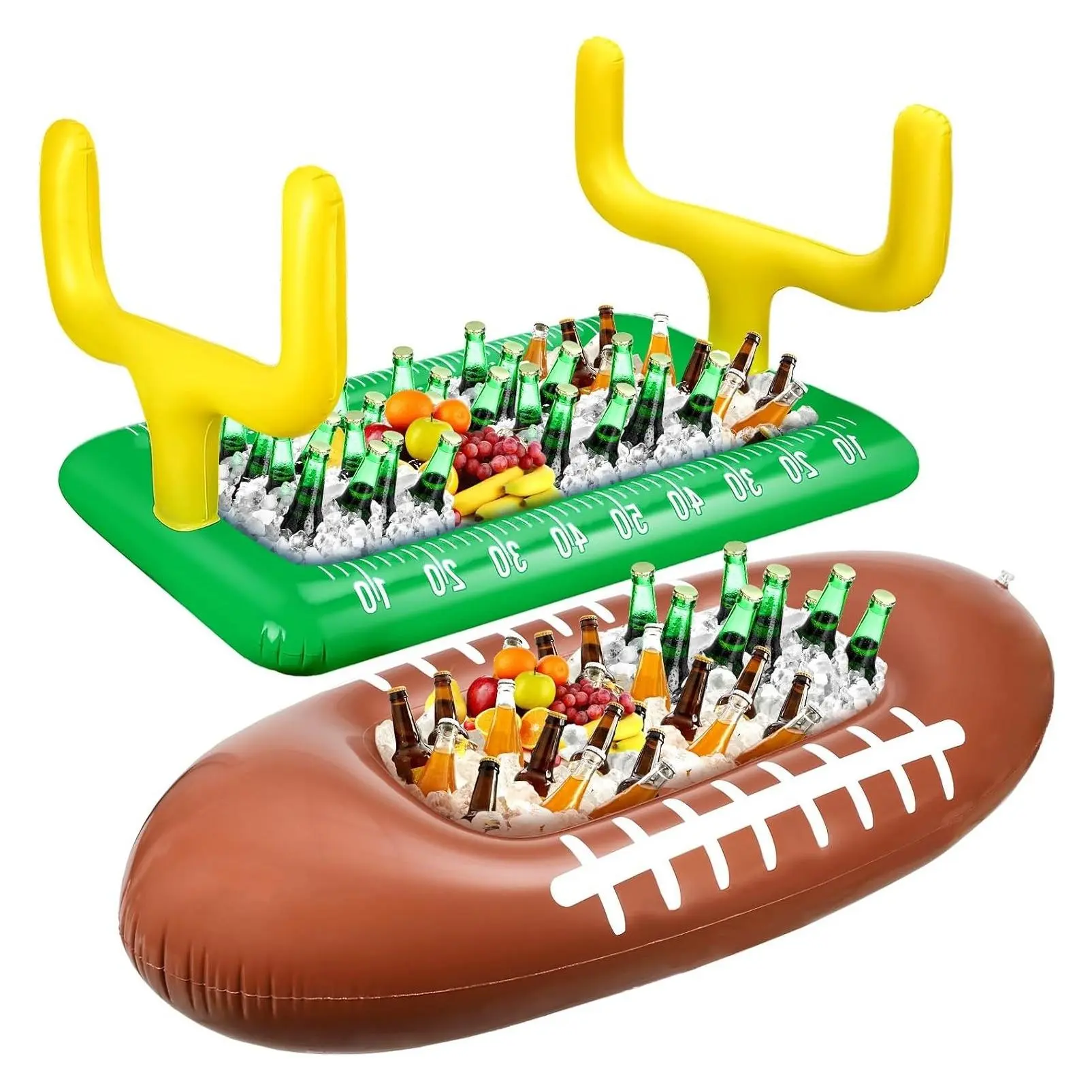 2 Pcs Inflatable Football Drink Cooler, Football Party Decoration, Inflatable Field Cooler, Ice Serving Bar Food Container for Summer Sports Birthday Party Favor Supplies (Green, Brown)Gift