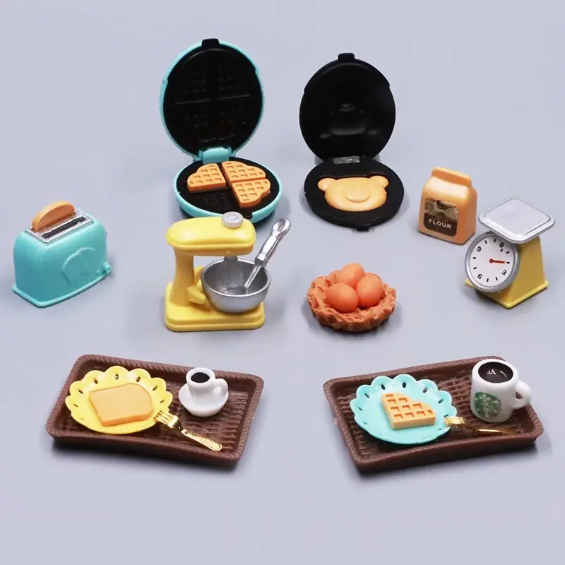 DIY Dollhouse Bear Biscuits 1/12 Miniature Furniture Toaster Oven Mixer Electronic Scale Model Set Kitchen Toys For Girl Gift