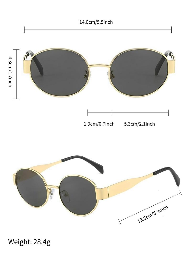 Women's Elegant Vintage Oval Frame Sunglasses, Trendy Casual UV400 Protection Sunglasses for Everyday Use, Fashion Accessories for Outdoor Activities, Trendy Beach Eyewear