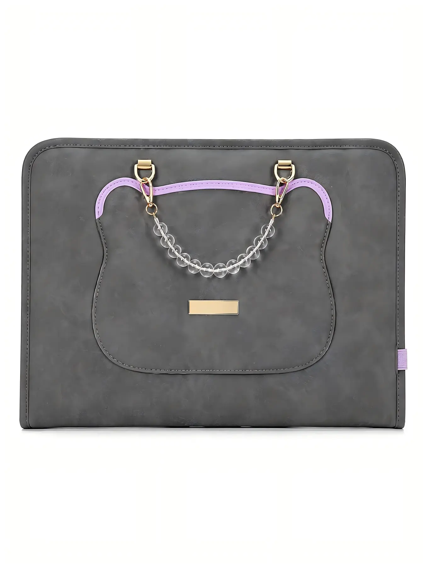 Cute Cat Pocket Matte PU Laptop Sleeve, Clear Bead Chain Handbag, Shockproof Notebook Case, 13 14 15.6 Inch Macbook, Travel Office School