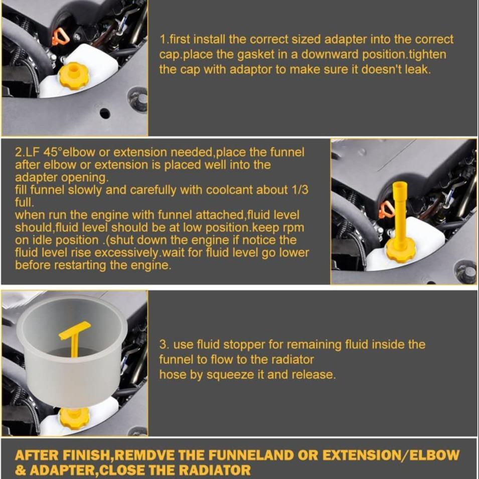 Coolant Funnel Radiator Flush Kit - No Spill Car Accessories, Universal Vehicle Antifreeze Bleeder