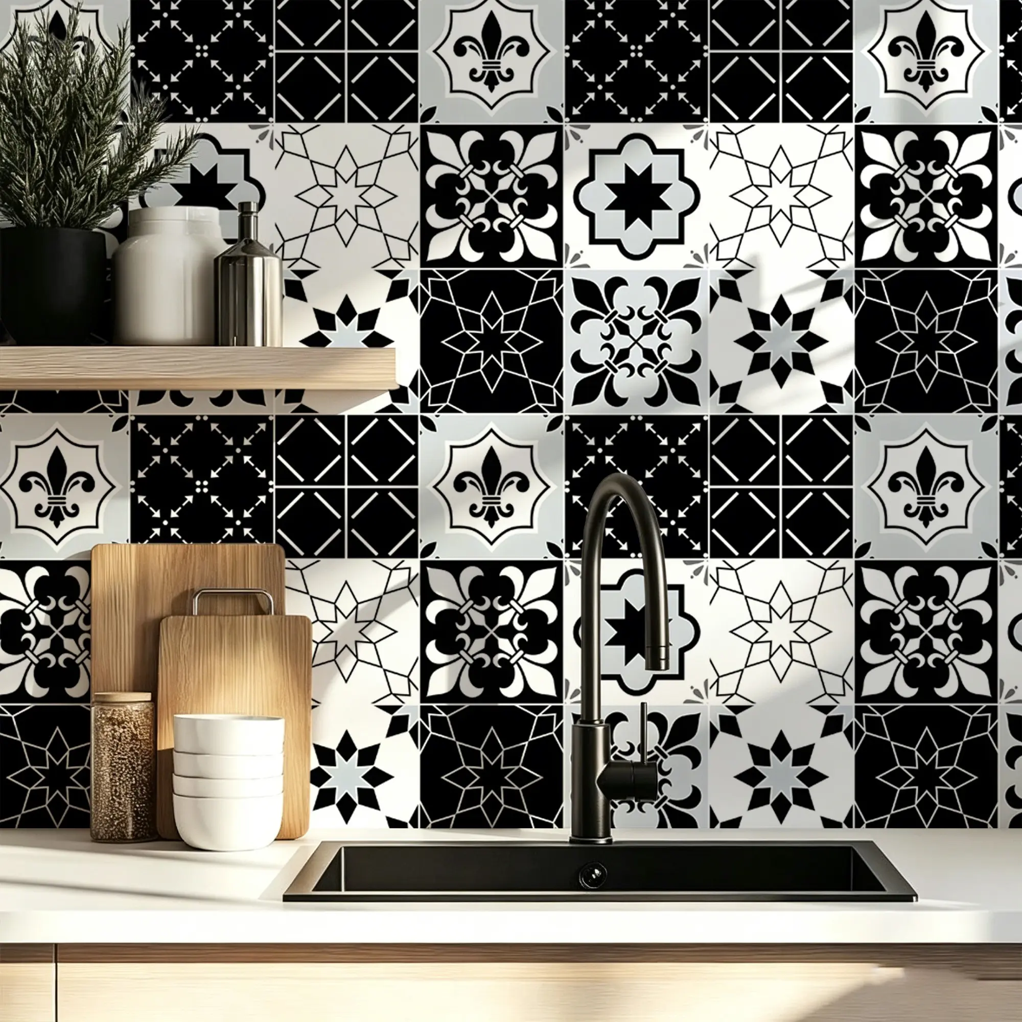 Moroccan Style Self-Adhesive Vinyl Kitchen Protector, Durable and Easy to Install, Perfect for Modern Kitchen Countertops, Cabinet Decor