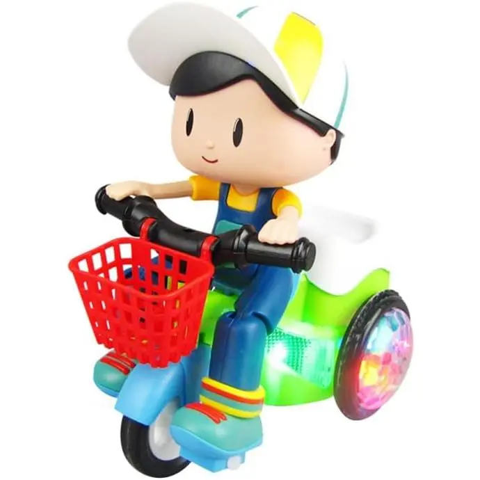 Creative Stunt Toy Tricycle for Kids - Battery-Operated, 7-Inch, 360-Degree Spinning Action, Flashing LED Lights, Music Feature, No Warning Applicable