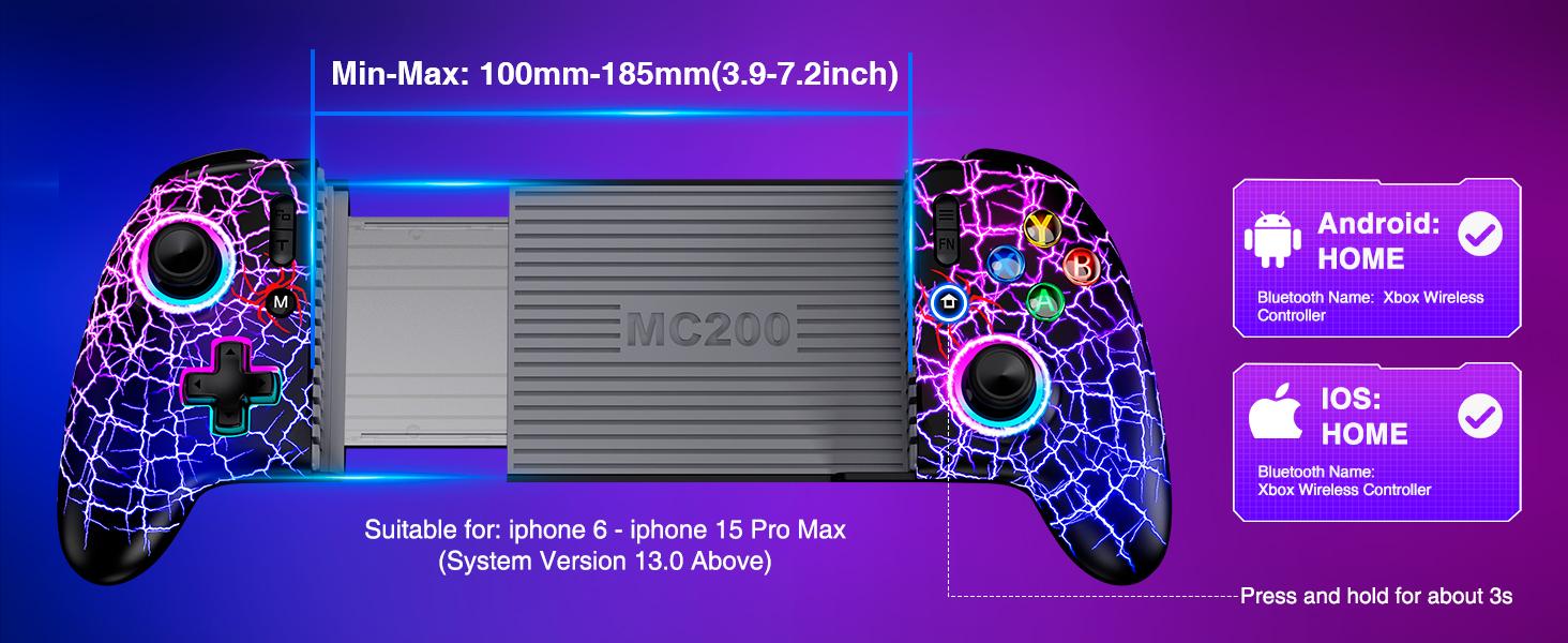 Full-Size Gaming Phone Controller for iPhone 15/16, Android Phone Tablet, Mobile Gamepad with Hall Trigger/Joysticks