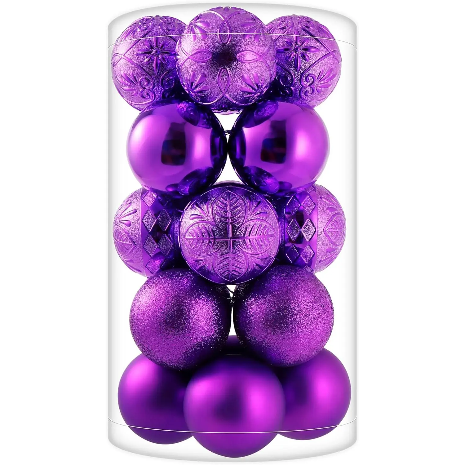 20ct Purple & Champagne Shatterproof Plastic Christmas Ball Ornaments, Large Size (3.15in/80mm) - Home Office Xmas Party Holiday Decorations
