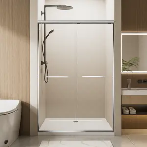 Aobtkel®56"-60" W x 72" H Chrome Aluminum Frame Double Sliding Shower Door with 1/4" (6mm) Nano-Coated Clear Tempered Glass and Dual Stainless Steel Handles    RR