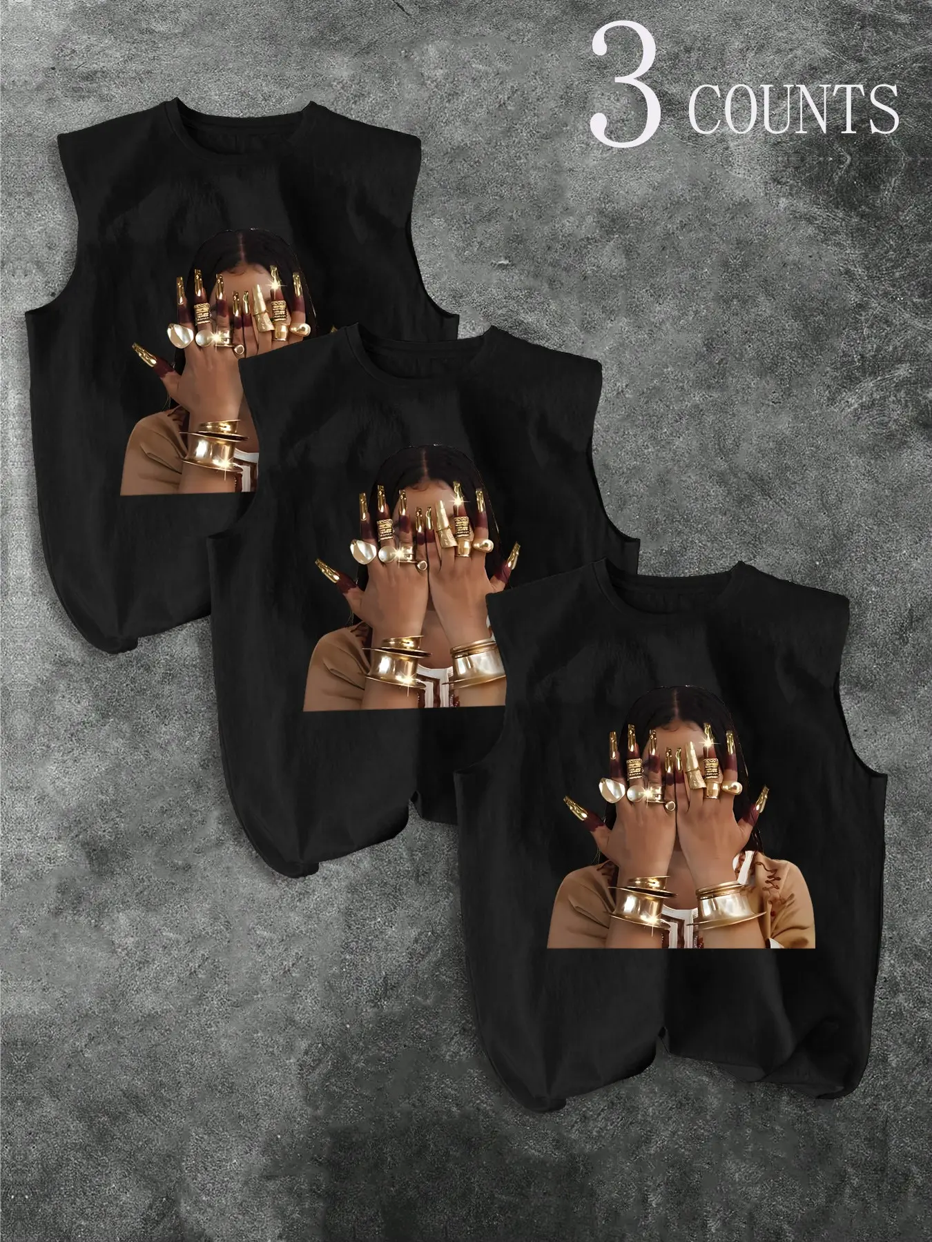 Men's Three-Piece Set Casual Sleeveless Tank Top, Graphic Print, Summer Home Wear, Comfortable Inner or Outer Shirt