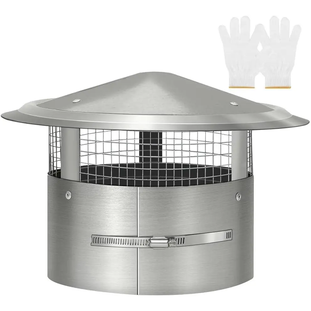 14 Inch Round Chimney Cap(no Assembly Required), 14 Inch Tapered Top Chimney Cap with Fastening Device with Screen, Stainless Steel