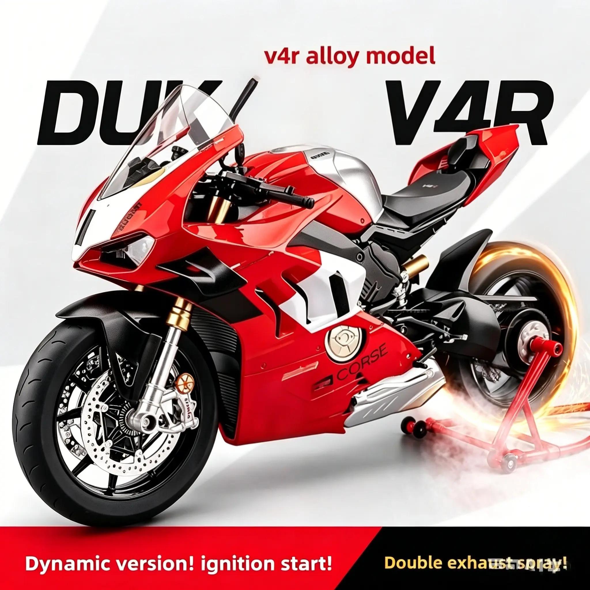 1:6 Dynamic V4r Motorcycle Model, Startable, Flashing Lights, Chain Drive, Rotating Rear Wheel, Water-Filled Fuel Tank, Collectible Gift