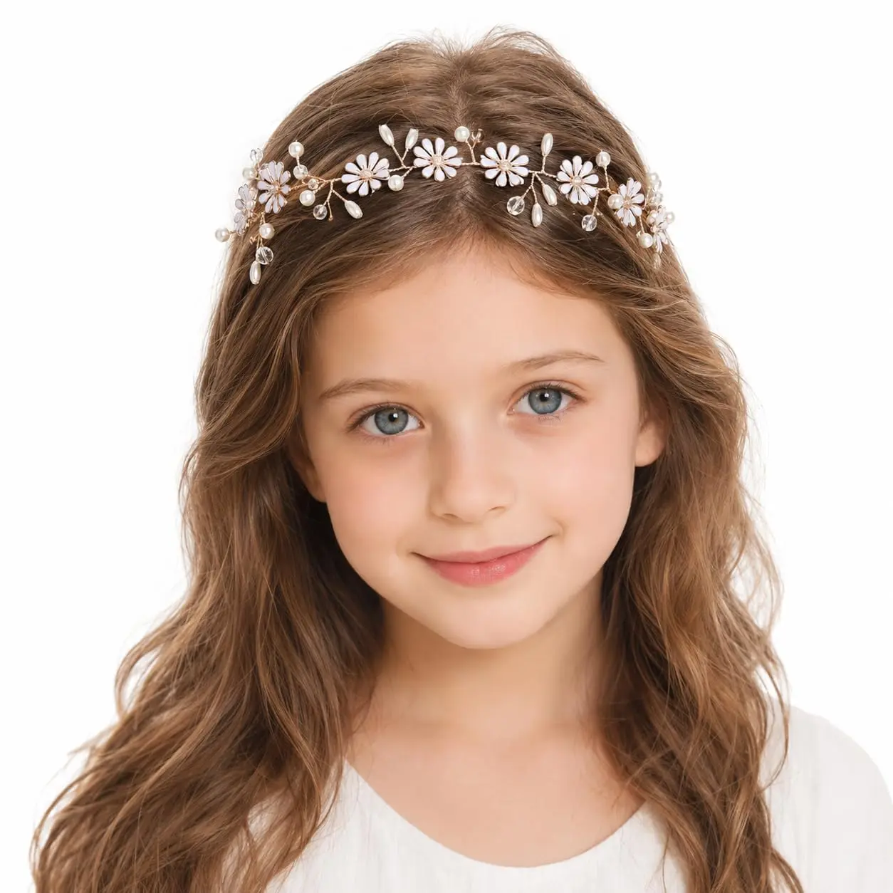 Daisy Flower Girl Headpiece for Girls, Rhinestone  Hair Accessory for Wedding, First Communion, Birthday Party, Princess Hair