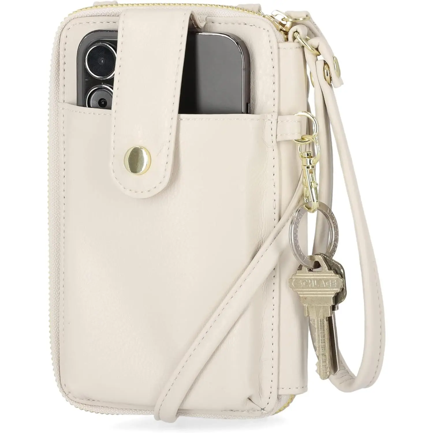 Jacqui RFID Crossbody Wallet for Women, Vegan Leather Small Travel Handbag with Phone Holder, Compact Organizer with Card Slots and Removable Strap,  Purse in Birch