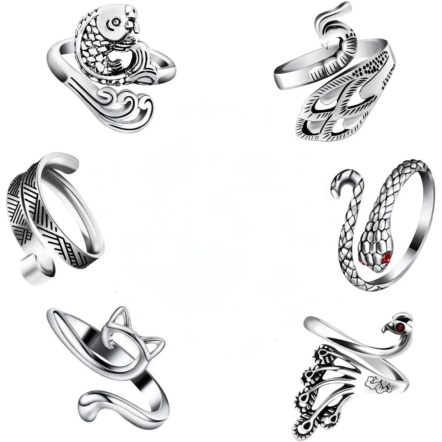 6 count Knitting Crochet Tension Ring for Fingers with Box | Metal Open Crochet Ring, Adjusts for Finger Tension, Speeds Up Braided Knitting Work, Ideal Gifts for Mom Grandma Crocheters