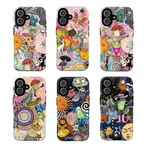 Whimsical Psychedelic Collage Smartphone Casing - TPU Waterproof Protective Shockproof Protector for iPhone 7-16, Galaxy S21-S24, with Trippy Sun, Mushrooms, Dancing Animals, Frogs, Funky Retro Vibes, Unique Accessories