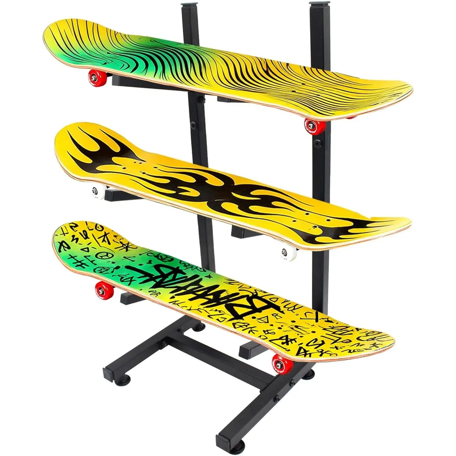 Steel Skateboard Rack Floor Stand, 3-Layer Skateboard Holder,Snowboard Storage Rack, Skateboard Holder Floor for Deck,Longboard,Snowboard, Standard Skateboards, Mini Cruiser Skateboard