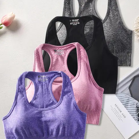 Women's Solid Sports Vest, Tight Fit Breathable Comfortable Detachable Pad Sports Bra, Sporty Breathable Bras, Ladies Workout Gym Yoga Top for Summer Workout Bras
