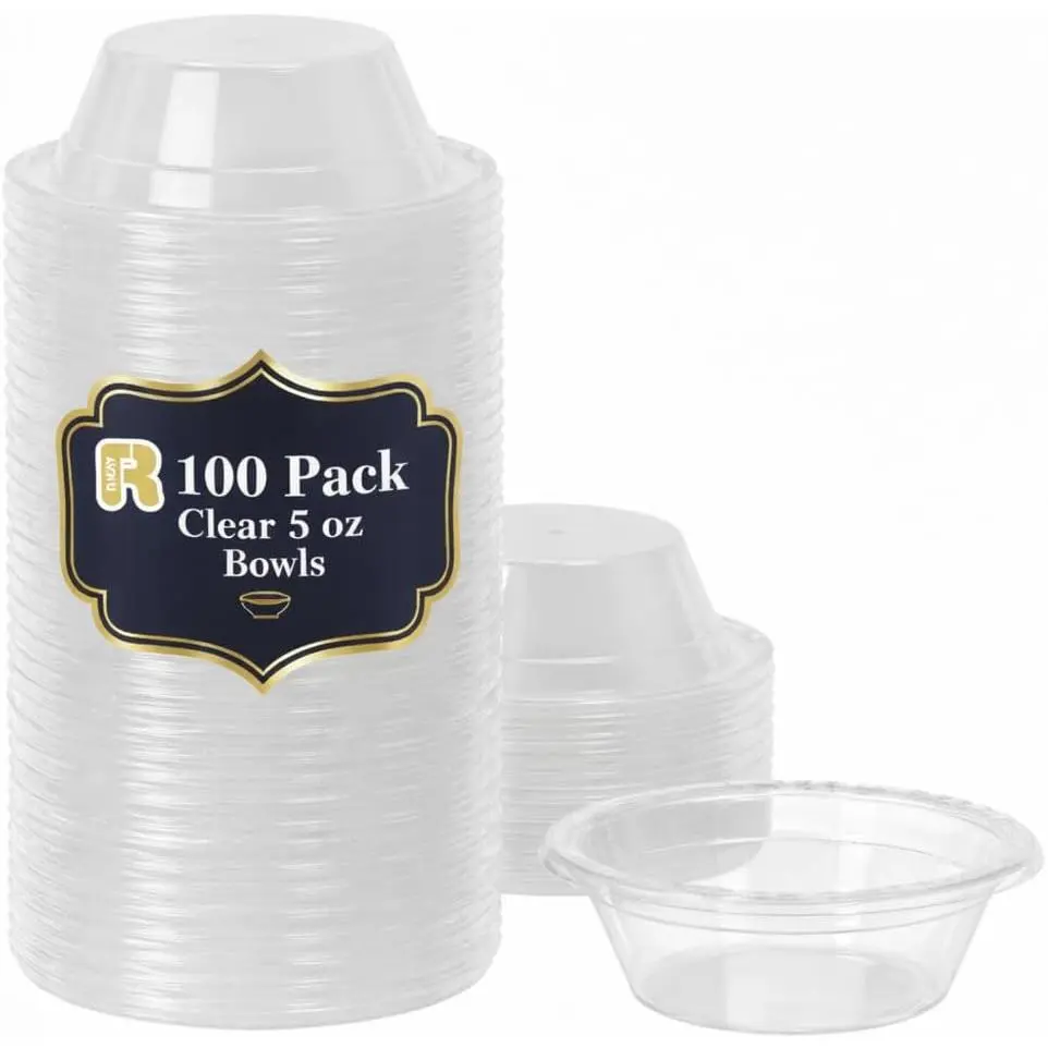 Clear Small Plastic Bowls - 5 OZ, 100 Count Microwavable Clear Disposable Bowls -  Heavy Duty And Sturdy Clear Plastic Bowls Disposable