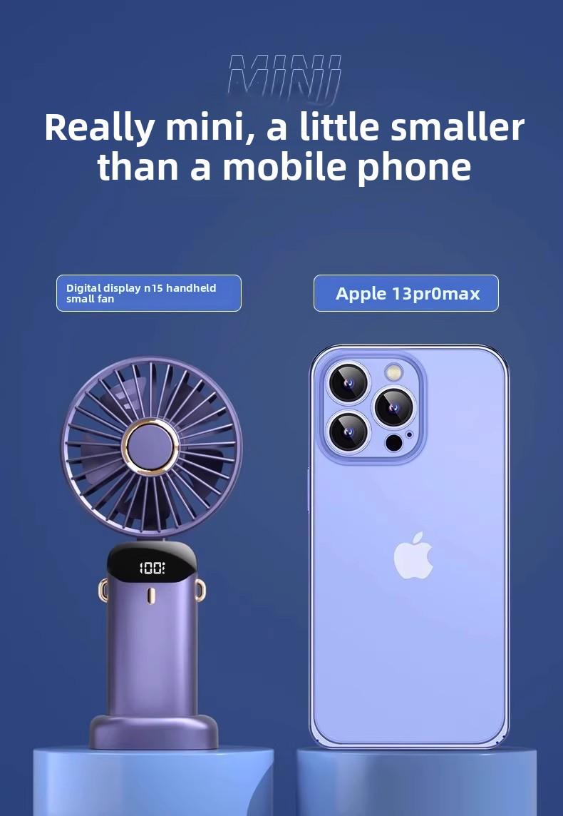 N15 handheld fan USB portable foldable rechargeable neck-hanging digital display desktop fan with long battery life and portable design