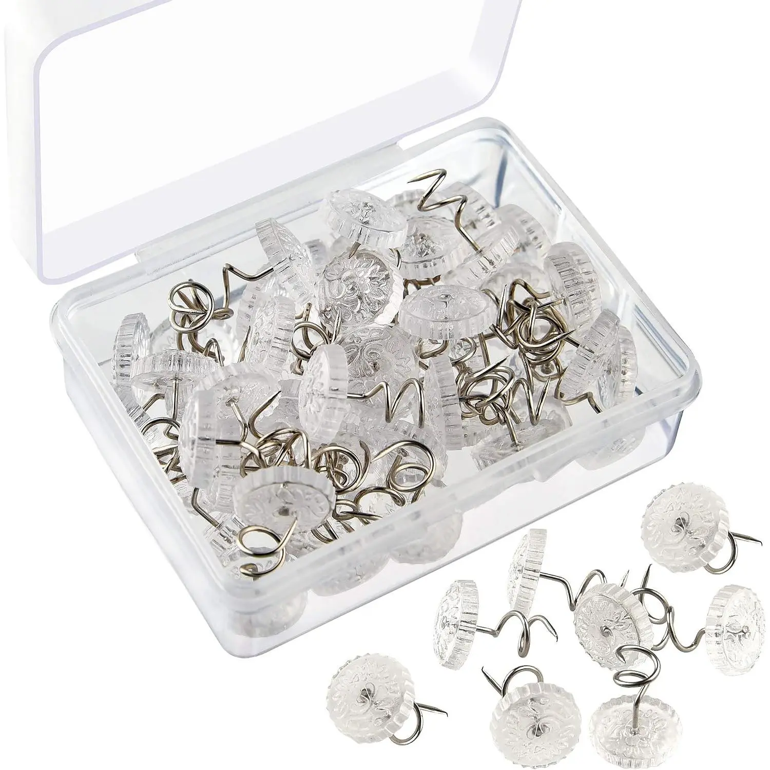 Upholstery Twist Pins Clear Heads Bed Skirt Pin for Hold Slipcovers and Bedskirts Decoration, 50 count