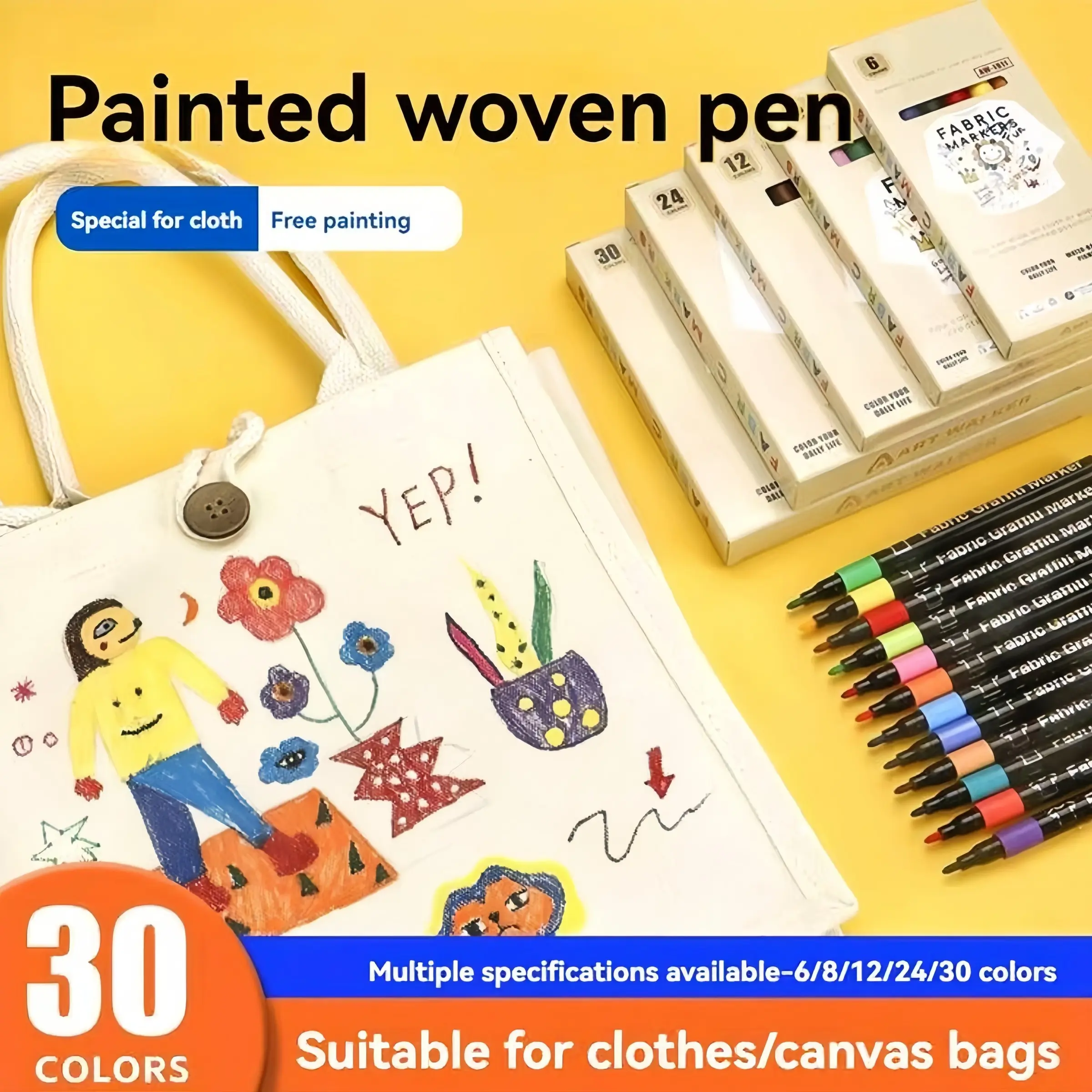 Fabric Marker Pens DIY Clothes Graffiti, 6/8/12/24/30 Colors, Waterproof, Non-Fading, Ideal for Artists, Adult Coloring Books, Craft Projects