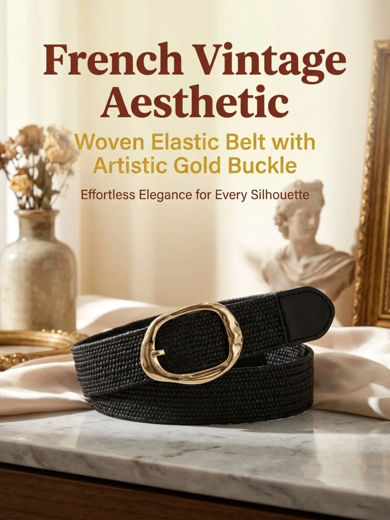Women Elastic Straw Woven Waist Belt, Metal Buckle, Boho Style, All Seasons, Perfect for Maxi Dresses and Jeans