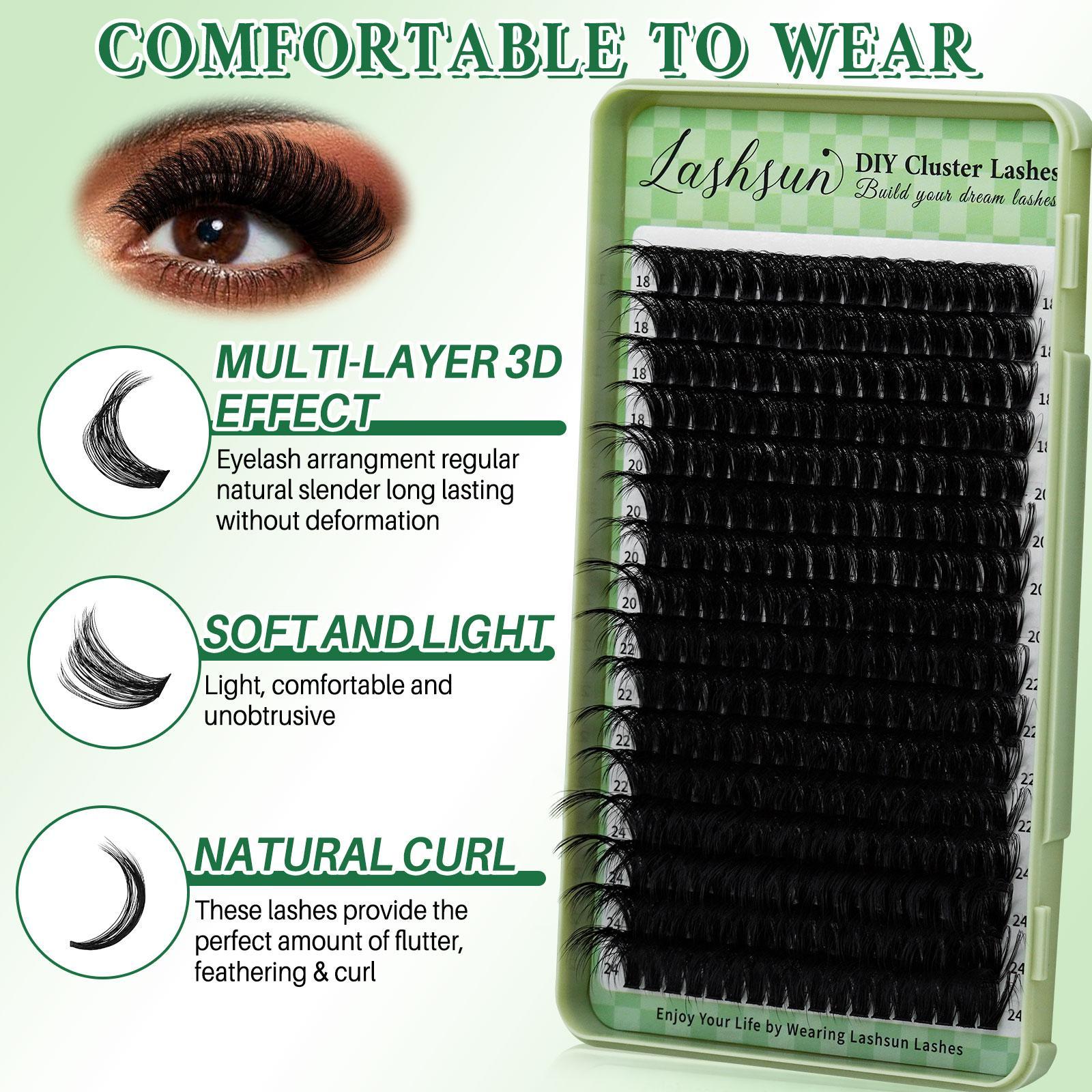 100D D Curl 18-24mm Mixed Length DIY Cluster Lashes Kit, 1 Box Soft and Comfortable False Eyelashes, Long-lasting Lashes Kit for Women & Girls, Individual Lashes Cluster