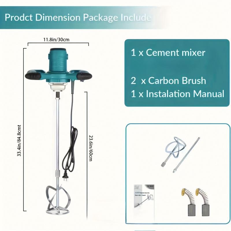 Cement mixer, 2100W, 6-speed adjustment, 110V handheld mud mixer, heavy-duty electric concrete mixer, suitable for mixing mortar, paint, grout, plaster, thin-layer coatings, feed, etc