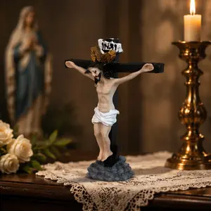 Jesus Cross Resin Ornament, Christian Home Desktop Decor, Church Gospel Gift, Living Room Entrance Decoration, Memorial Item
