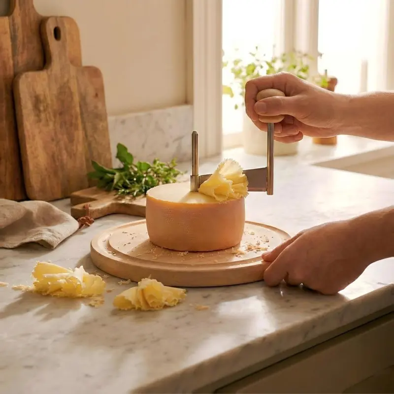 Professional Cheese Grater with Clamp  Piercing Function Sharp Blades for Parmesan Cheese Chocolate Rolls Wooden Base for Restaurant Cafe Home Use Dessert Equipment