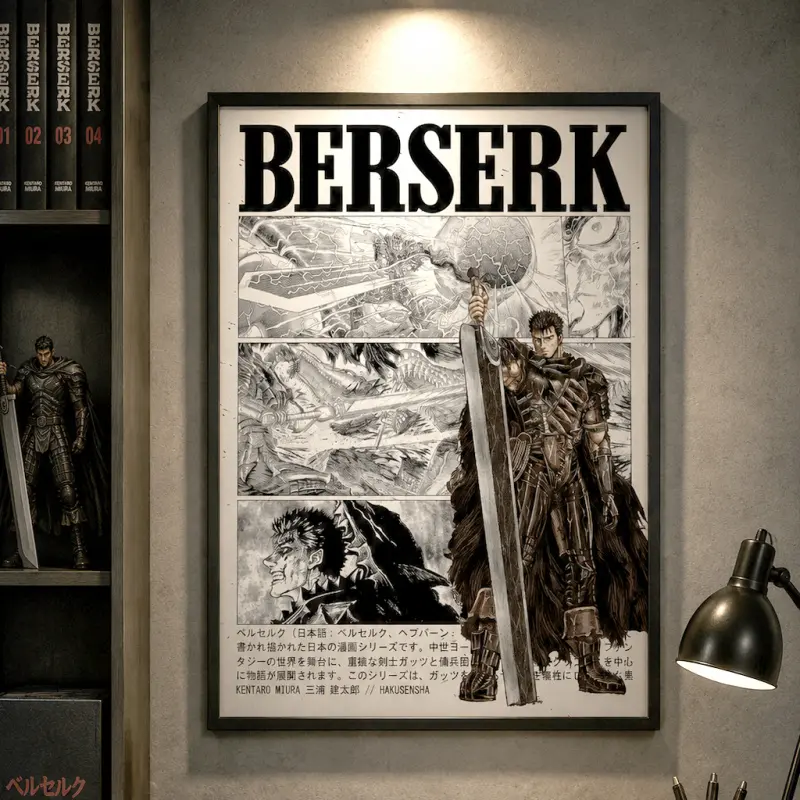 Berserk Manga Poster Artwork Print, Guts Anime Vintage Minimalist Aesthetic Wall Decor, Griffith Medieval Swordsman Art, Anime Fan Gift, Manga Room Decor, Otaku Wall Art
