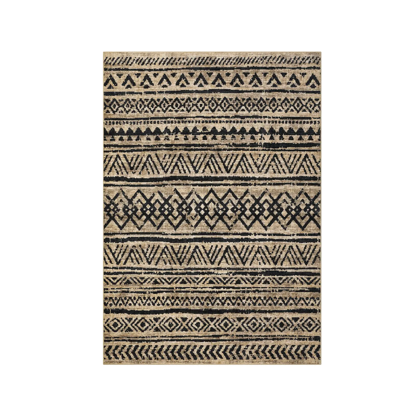 Boho Area Rug, Machine‑Washable 100% Polyester Velvet Low‑Pile Rug with TPR Non‑Slip Backing, Stain‑Resistant Non‑Shed Pet‑Kid‑Friendly Accent Rug for Living Room Bedroom Dining Room Nursery Office