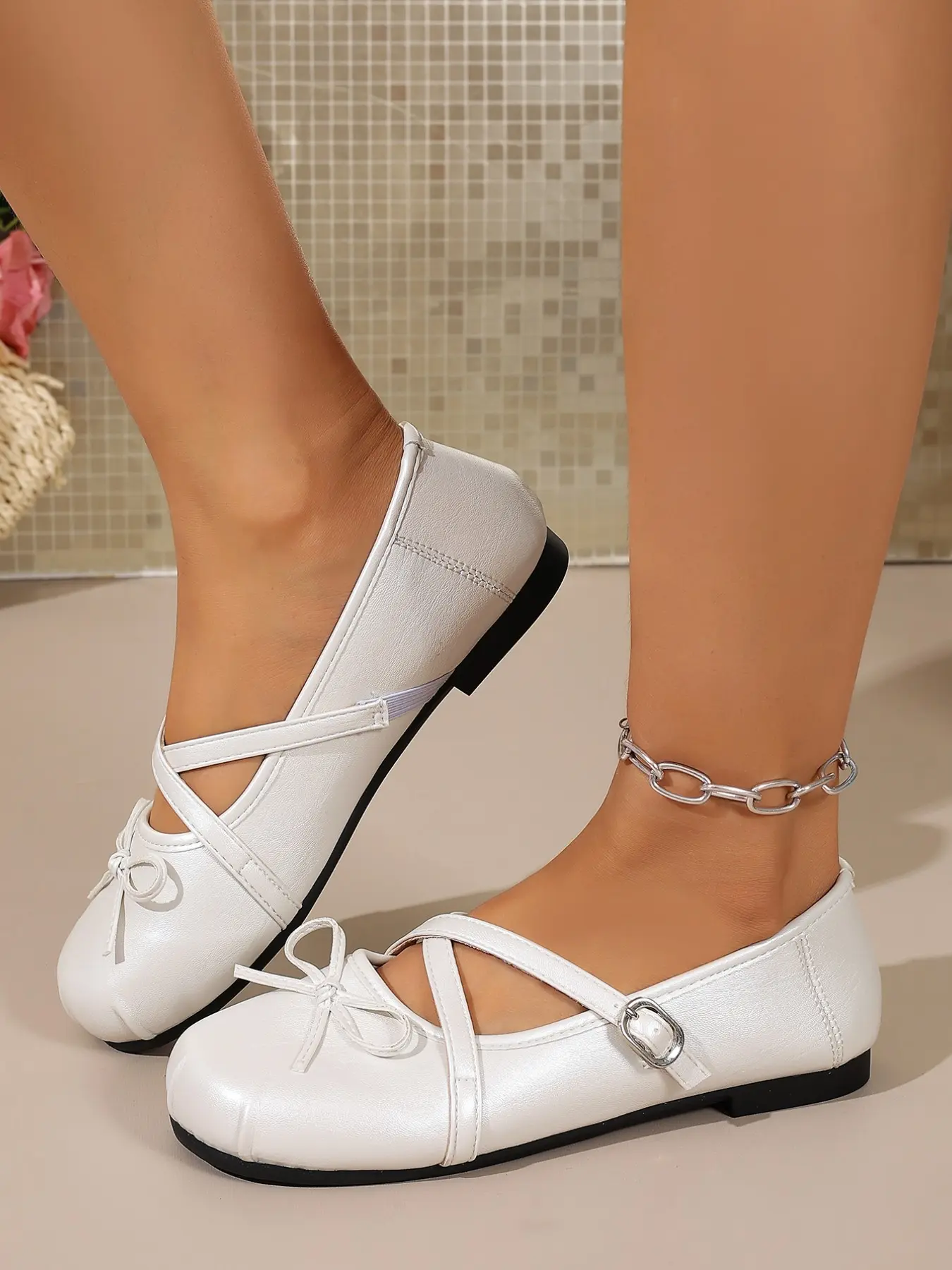 New Simple Bow Ballet Shoes, Cross Strap Low Heel Flat Shoes, Comfortable Casual Footwear for Travel and Commute, Women's Shoes