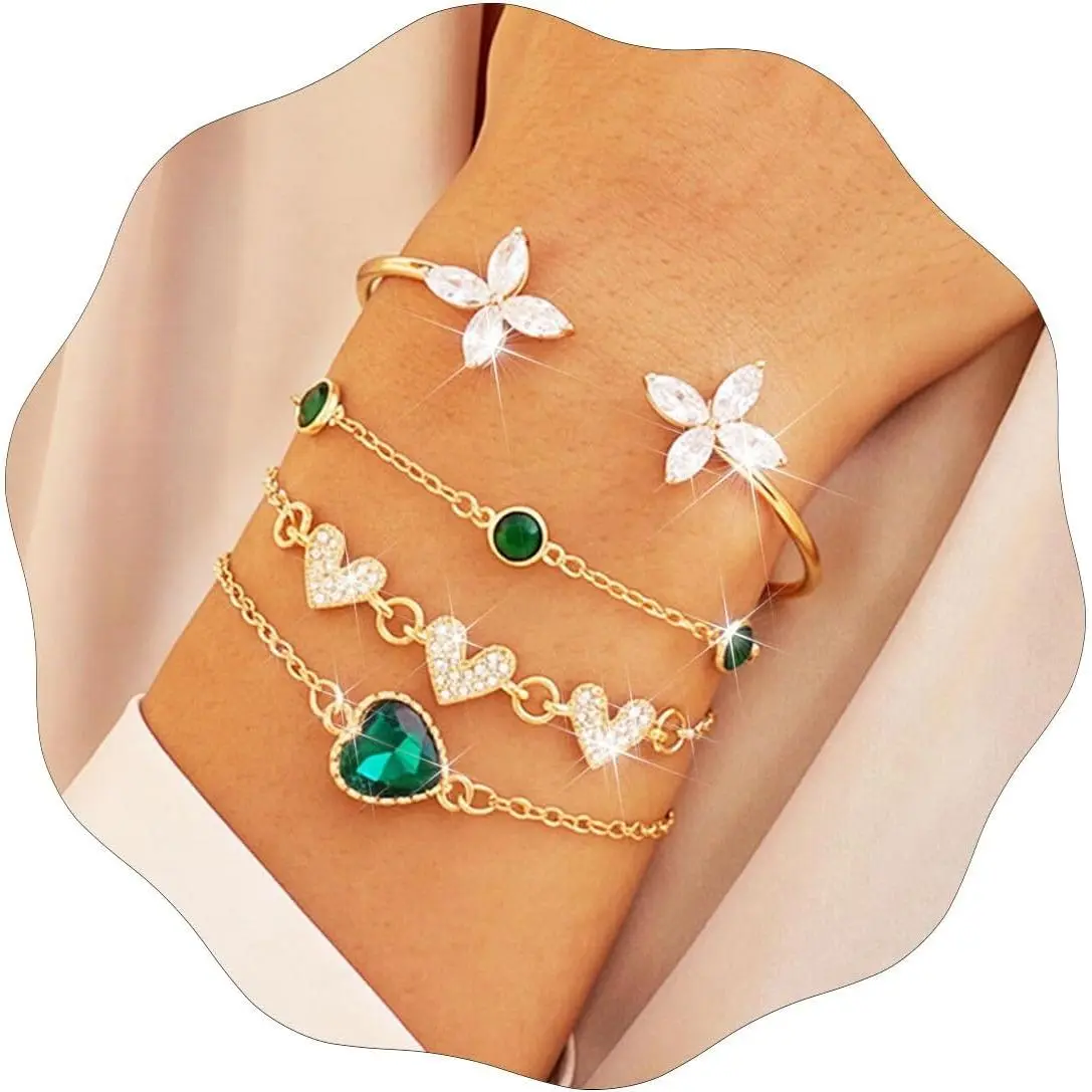 Rhinestone Layered Bracelets  Adjustable Heart Hand Chain For Women