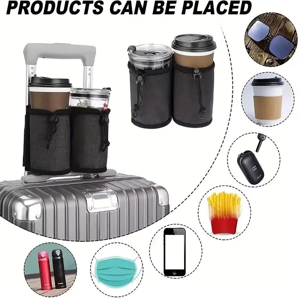 Travel Luggage Cup Holder, Multi-Functional Pull Handle Tea Cup Sleeve, Adjustable Height, Open Top Design, Durable