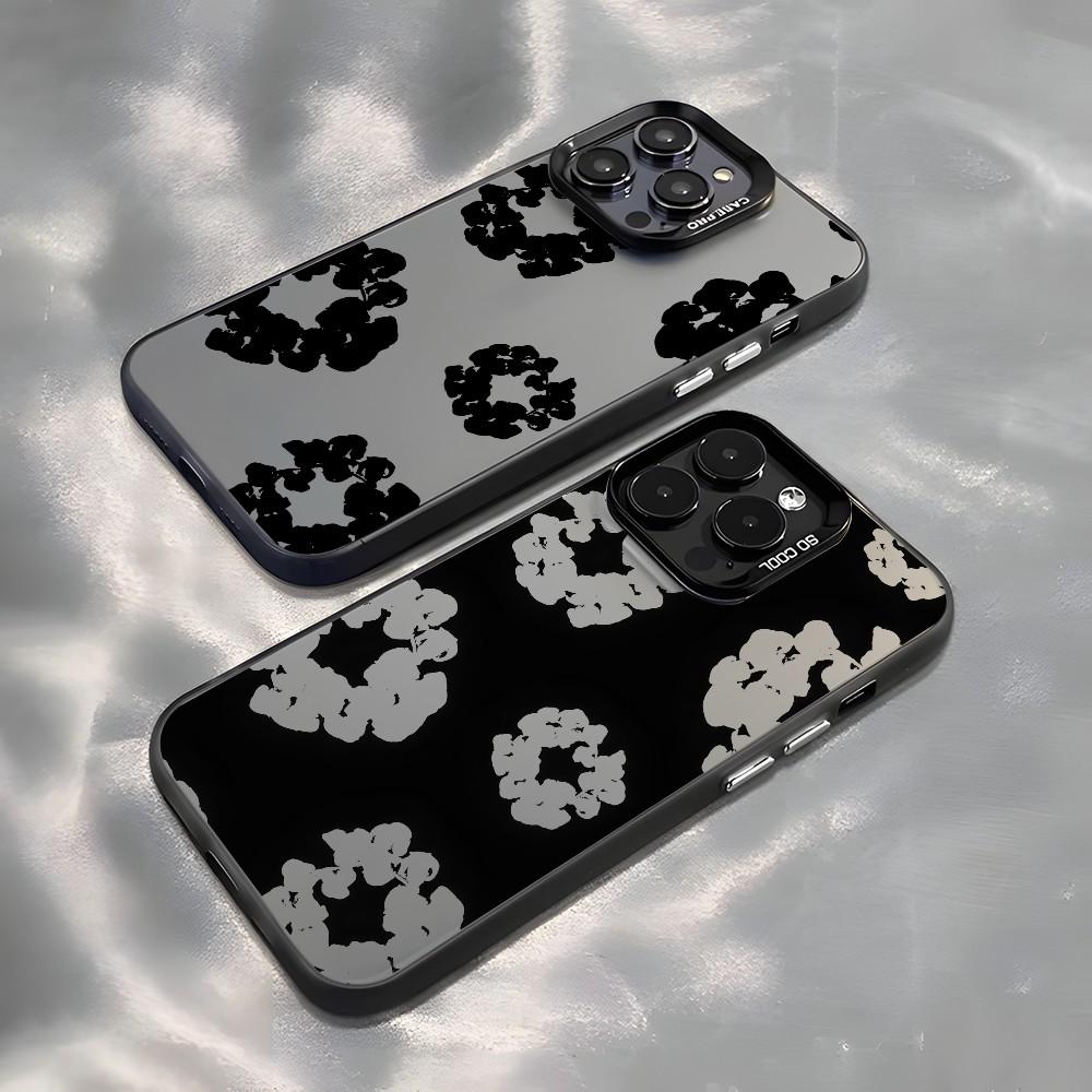 Black Flower Luxury D-Denims T-Tears Phone Case for iPhone 17Pro, 16, 15, 14, 13, 12, 11, X, XR, 8, 7 and Samsung Galaxy S24, S23, S22, S21 For iPhone17 16 15 14 13 12 11 mini Pro Max X XR 8 Plus Anti Fall Matte Back Cover