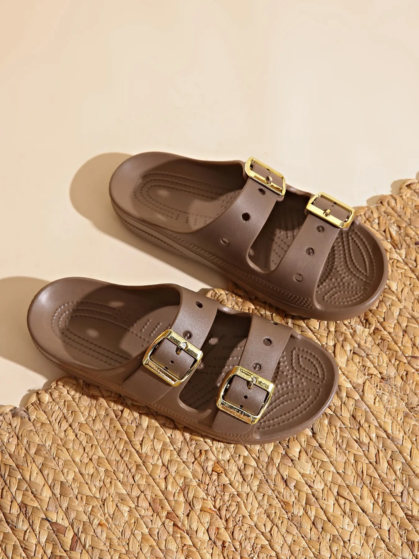 Solid Versatile Metal Buckle Eva Birken Sandals, Wide Feet Friendly, Adjustable PU Leather Upper, Open Toe Casual Slides for Daily Office Wear